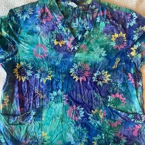 Floral V-Neck Scrub Top